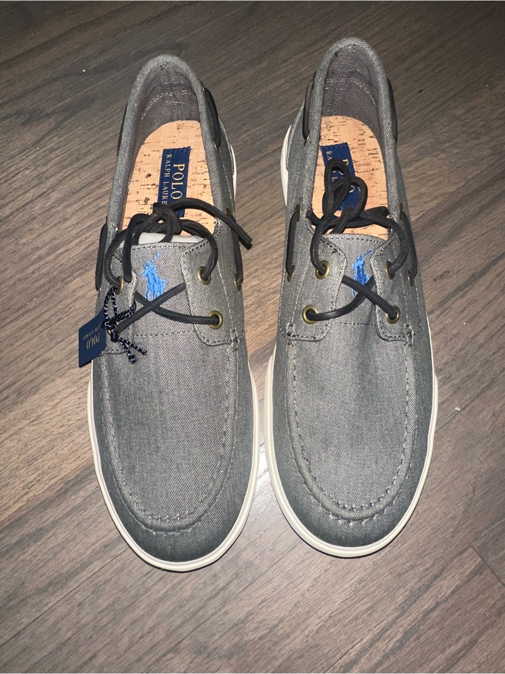 Polo by Ralph Lauren Gray Canvas Boat Shoes with Blue Pony